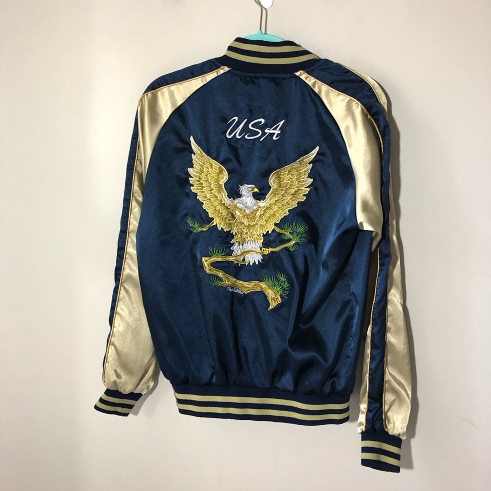 Popkiller Satin Bomber Japanese Souvenir Jacket Embroidered Eagles Usa Womens Xs — image 2 of 8